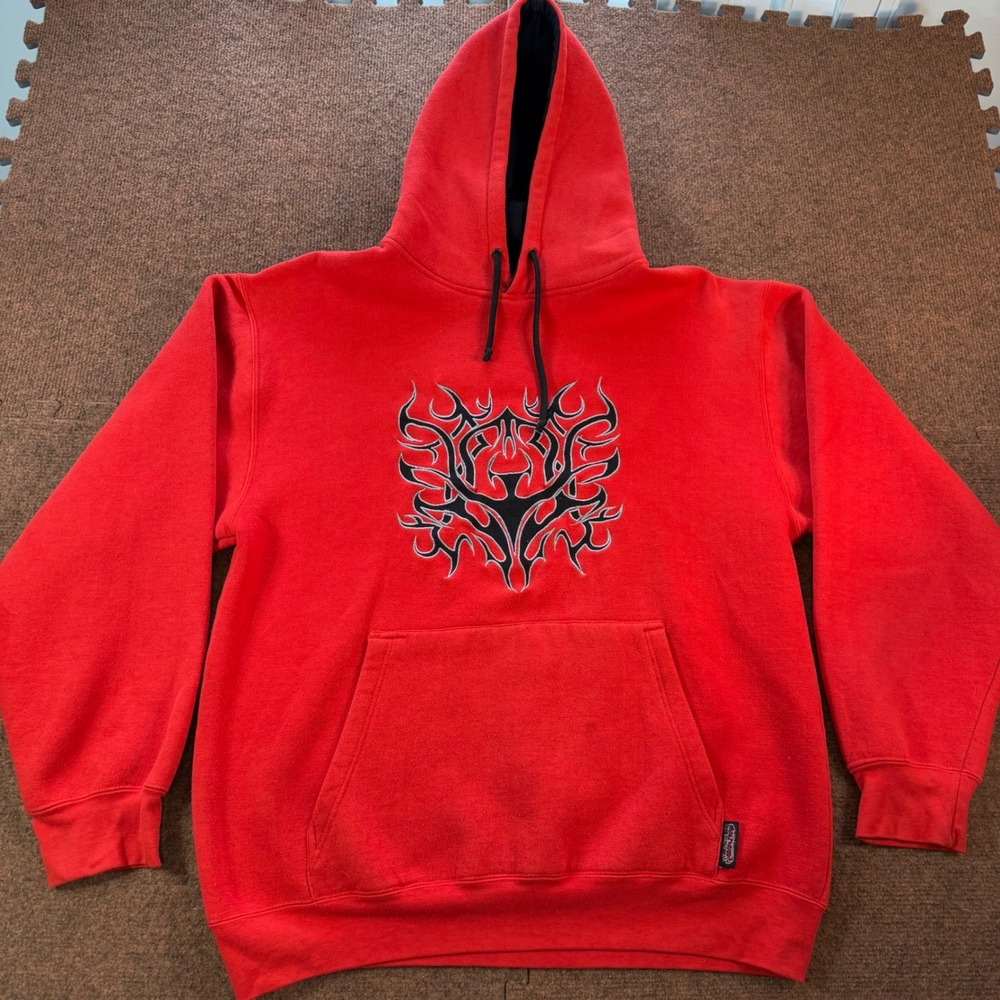 A+ Sapphire Lounge Mens XL Red Tribal Graphic Pullover Hoodie Y2K Streetwear